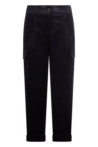 Peserico Black Velvet Pants With A Minimal And Versatile Design.