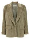 Peserico Ribbed Velvet Blazer With Flap Pockets In Green