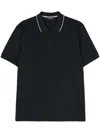 Peserico Ribbed Cotton Polo Shirt With Contrast Trim In Blue
