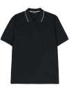 Peserico Ribbed Cotton Polo Shirt With Contrast Trim In Blue