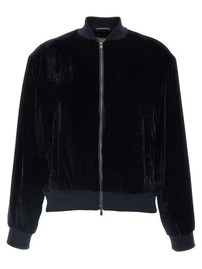 Peserico Velvet Zip-front Jacket In Blue