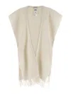 Peserico Sequin-embellished Fringed Cape In Neutral