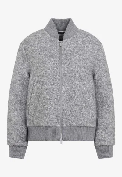 Peserico Bouclé Wool-blend Bomber Jacket In Gray