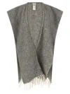 Peserico Grey Boucle Yarn Cape In Black