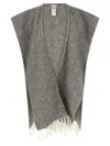 Peserico Grey Boucle Yarn Cape In Gray