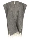 Peserico Grey Boucle Yarn Cape In Gray