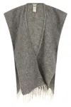 Peserico Grey Boucle Yarn Cape In Gray