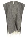 Peserico Grey Boucle Yarn Cape In Gray