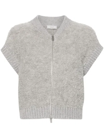 Peserico Bouclé Zip-up Waistcoat In Grey