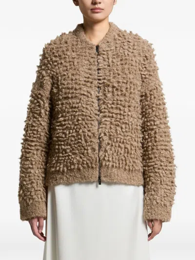 Peserico Bouclé-knit Zip-up Cardigan In Brown