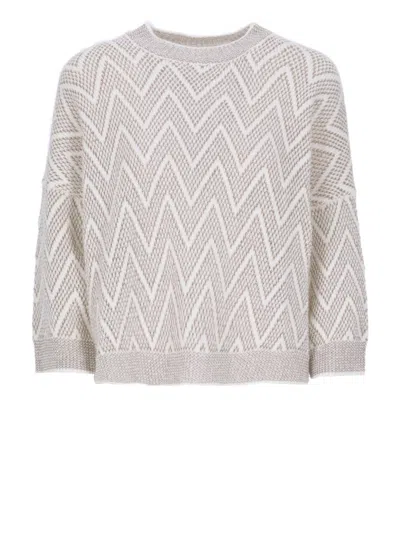 Peserico Brown And Ivory Wool And Sweater In White