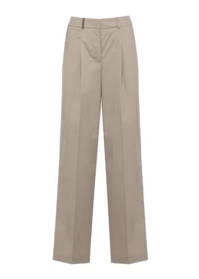 Peserico Brown Cotton Embellished Straight-leg Pants