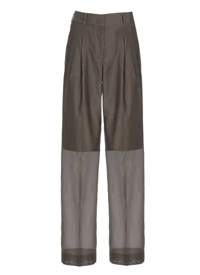 Peserico Brown Cotton-silk Straight-leg Pants In Gray