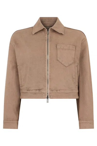 Peserico Brown Crop Jacket In Denim With Versatile Design.