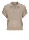 Peserico Women Tricot Polo Shirt In Pure Cotton Crepe Yarn In Brown