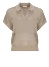 Peserico Women Tricot Polo Shirt In Pure Cotton Crepe Yarn In Brown