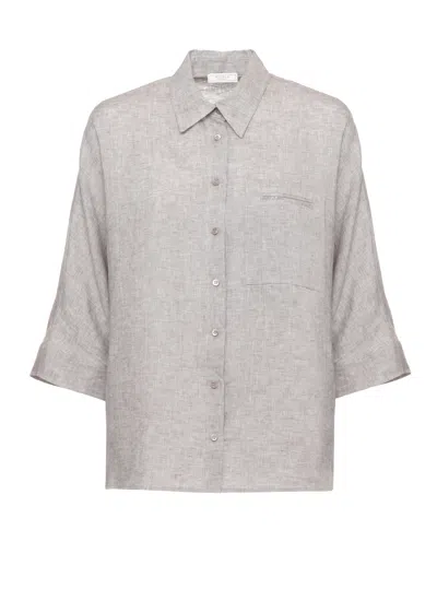 Peserico Brown Light Point Linen Shirt In Gray