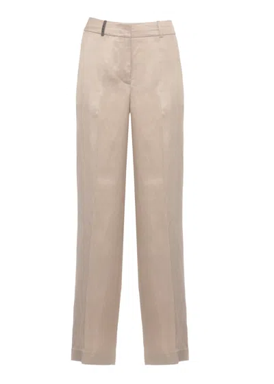 Peserico Brown Linen Straight-leg Pants In Pink