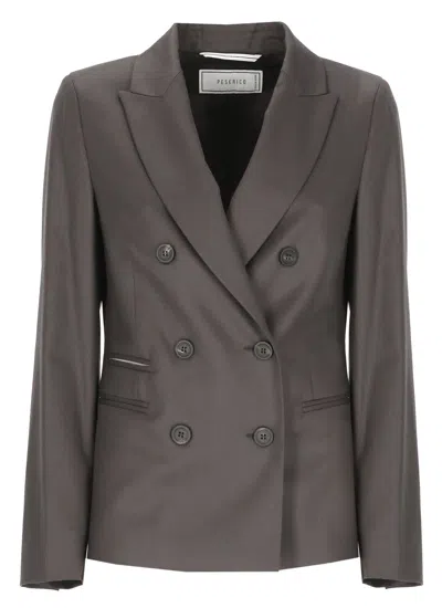 Peserico Brown Linen-blend Double-breasted Blazer In Gray
