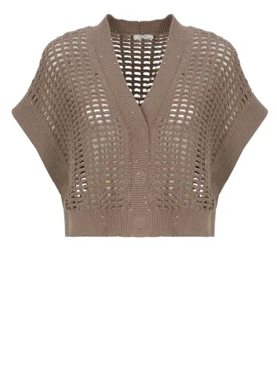 Peserico Brown Perforated Sequin Cotton Vest