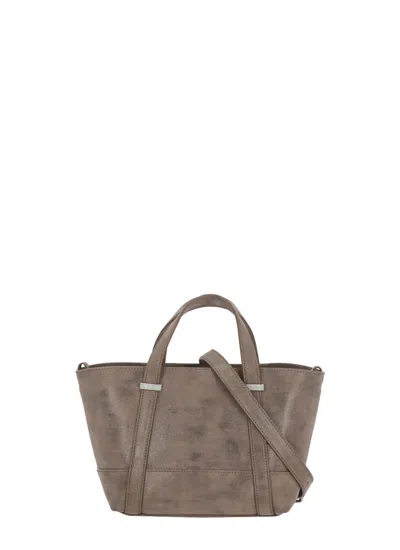 Peserico Brown Suede Bag With Rhinestone Embellishments And Removable Strap