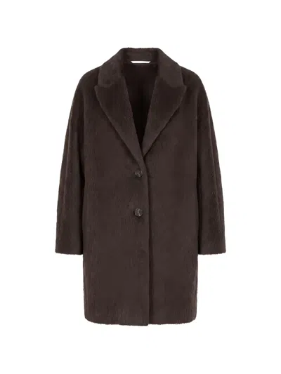 Peserico Brushed Notched-lapel Coat In Brown