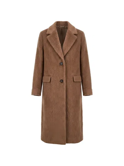 Peserico Brushed Single-breasted Coat In Brown