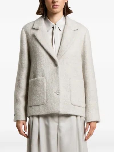 Peserico Brushed-finish Notched-lapel Coat In Neutral