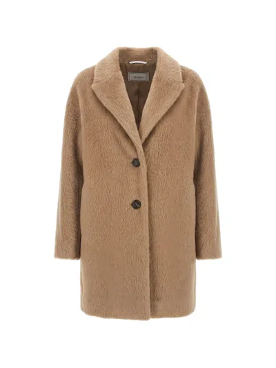 Peserico Brushed-finish Single-breasted Coat In Neutral