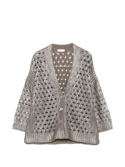 Peserico Button Crochet Cardigan In Silver