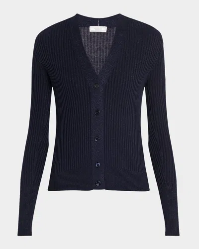 Peserico Button-down Rib Knit Cardigan In Blue