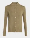 Peserico Button-down Shimmer Rib Knit Sweater In Green