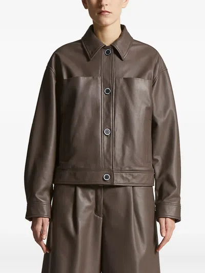 Peserico Button-fastening Leather Jacket In Brown