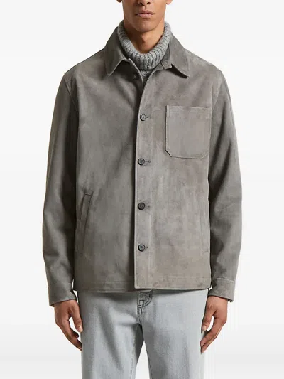 Peserico Button-fastening Patch-pocket Jacket In Gray