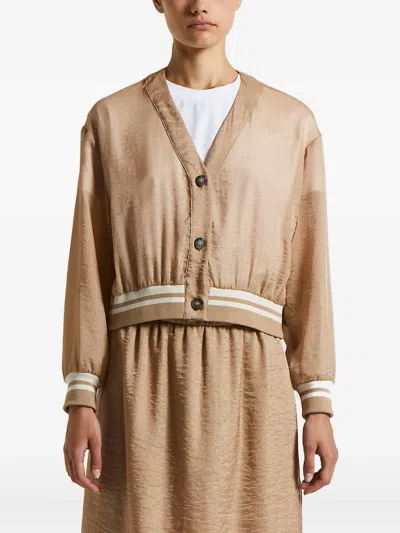 Peserico Button-fastening Ribbed-trim Jacket In Brown