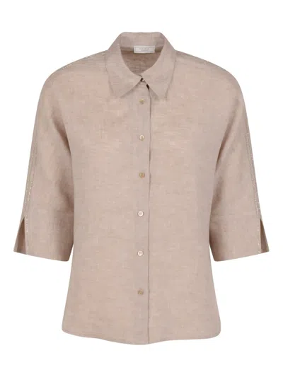 Peserico Button-up Linen Shirt In Neutrals