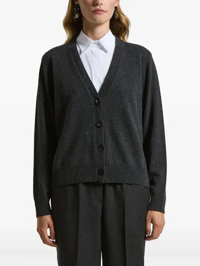Peserico Button V-neck Sweater In Gray