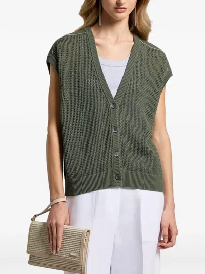 Peserico Button V-neck Knitted Vest In Green