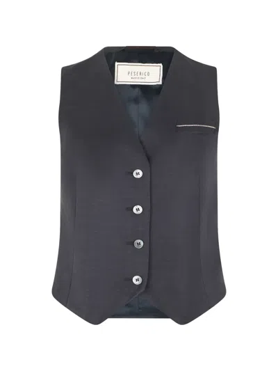 Peserico Button V-neck Vest In Gray
