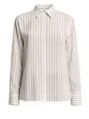 Peserico Vertical Stripe Long-sleeved Shirt With Classic Collar And Concealed Placket In White