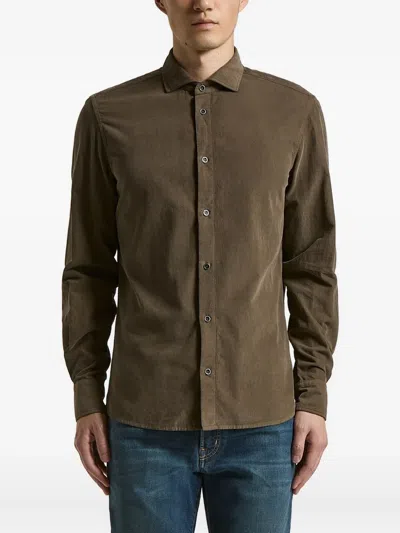 Peserico Buttoned Corduroy Shirt In Brown