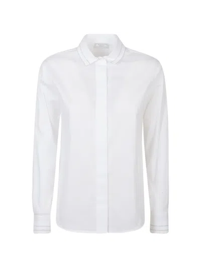 Peserico Long Sleeve Collared Blouse With Cuffed Sleeves In White