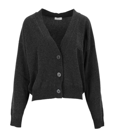 Peserico Button-front Long-sleeve Knit Top In Black