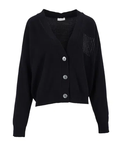 Peserico Button-front Long-sleeve Knit Top In Black