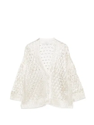 Peserico Cable Knit Cardigan In White