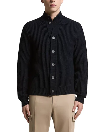Peserico Cable Knit Extra Fine Wool Button Cardigan Sweater In Blue