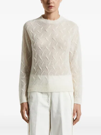Peserico Cable-knit Round-neck Sweater In White