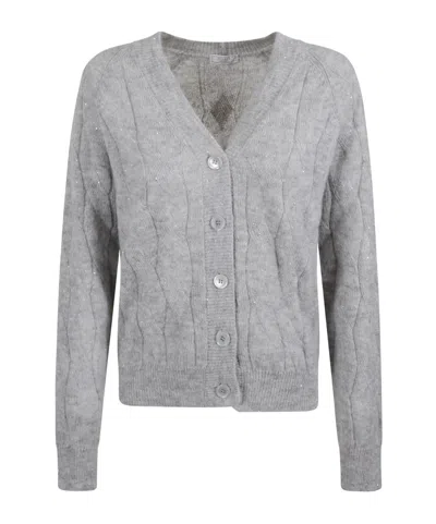 Peserico Cable-knit Cardigan In Gray