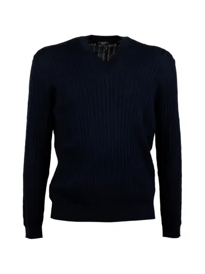 Peserico Cable Knit V-neck Sweater In Blue