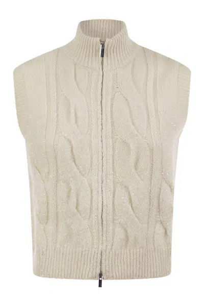 PESERICO PESERICO CABLE ZIP VEST IN ALPACA WOOL